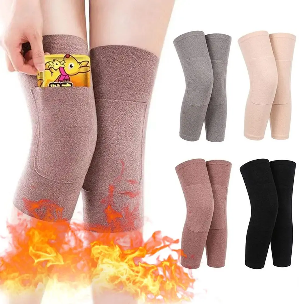 Insert Pocket Thermal Knee Warmers Elastic Cuffs Non-Slip Fabric Knee Sleeves Seamless Edging Stretch Fit Leg Warmer Sleeves