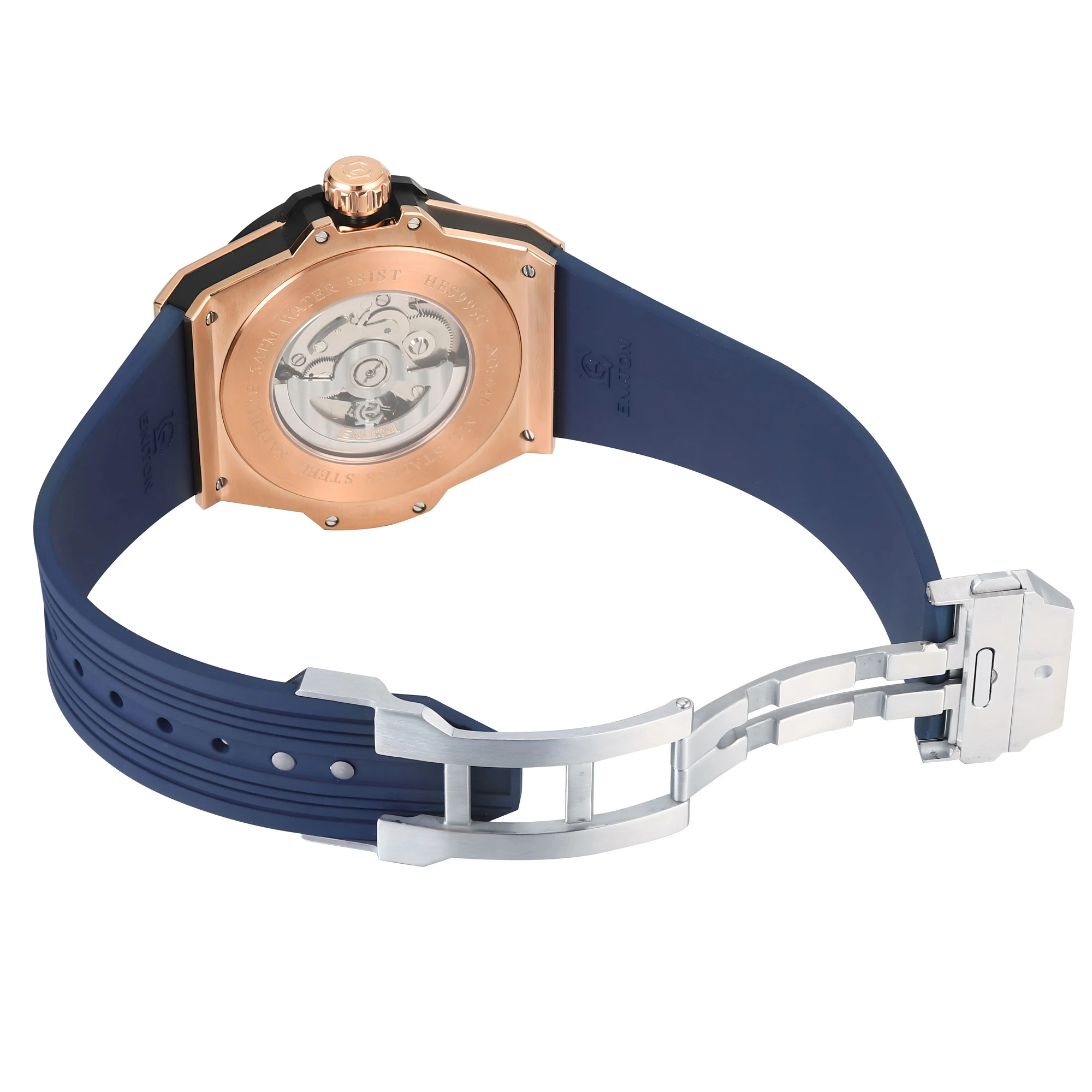 ENITON Mechanical Wristwatches FKM Band Stainless Steel 316L NH35 Movement Automatic Watch 5ATM Rose Golden Men Fashion Watch