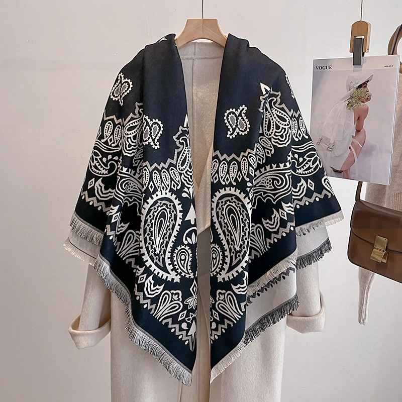 وشاح كشمير نسائي ذو علامة تجارية فاخرة لعام 2025 - شال الباشمينا شتوي دافئ مخطط ومطبوع، فولارد ومعطف #2