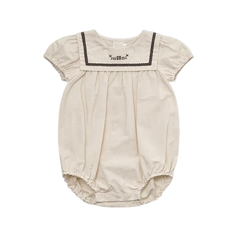 Summer 2026 Baby Bib Short Sleeve Navy Collar Cotton Onesie Triangle Crawler Suit Baby Romper Harries