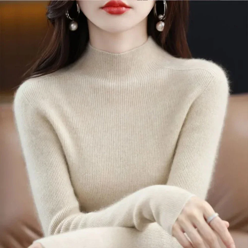 Half High Collar Sweater For Women With a Bottom Layer For Sweaters Long-Sleeve Female S-XL Size Tops Fashion Ladies Casual