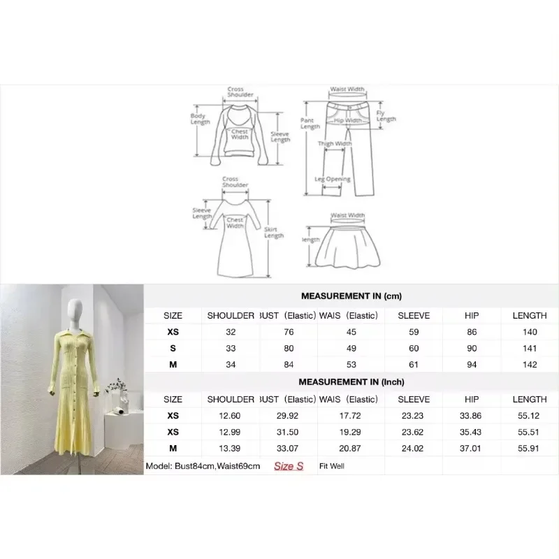 Women's Long Sleeve Midi Mermaid Dress Slim Fit Knitted Casual Sweet Office Lady Yellow Spring Summer New Top Quality 2024