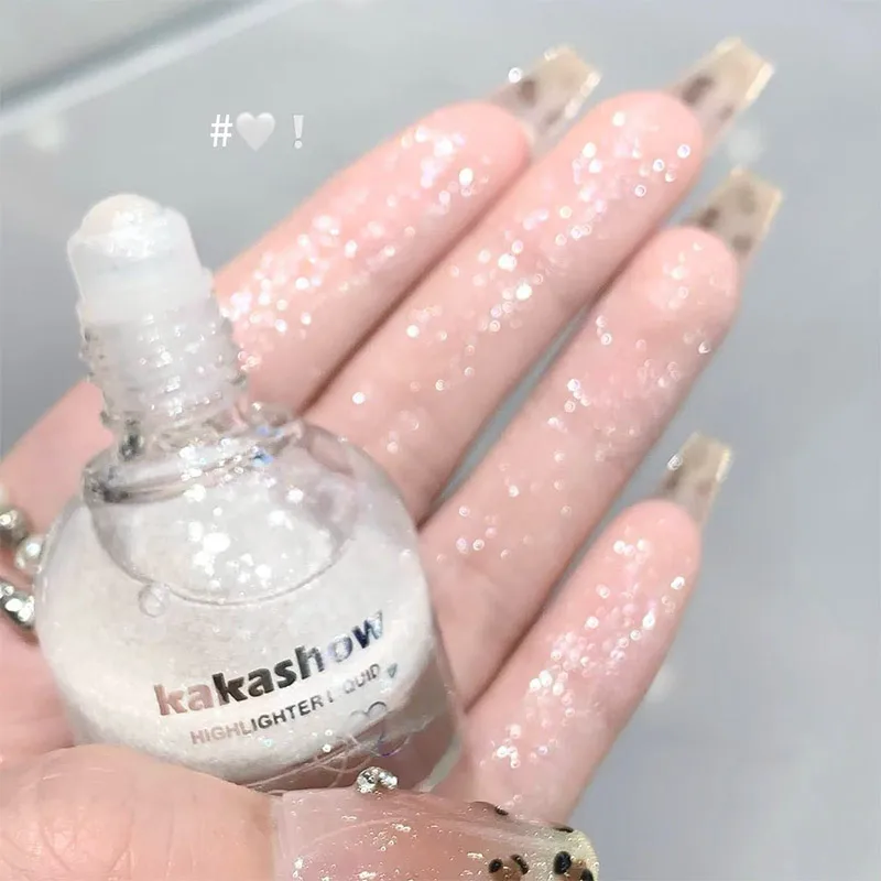 بيرليسسينت لامعة عالية الضوء الكرة السائلة تصميم الوجه الجسم الترقوة بريق السائل المرأة دائم الأبيض تألق ماكياج 1/4 قطعة