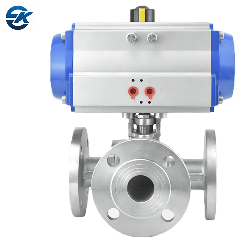 Food Grade Stainless Steel L/T Steering Diverter Valve Flanged Pneumatic Sanitary Three-Way Ball Valve