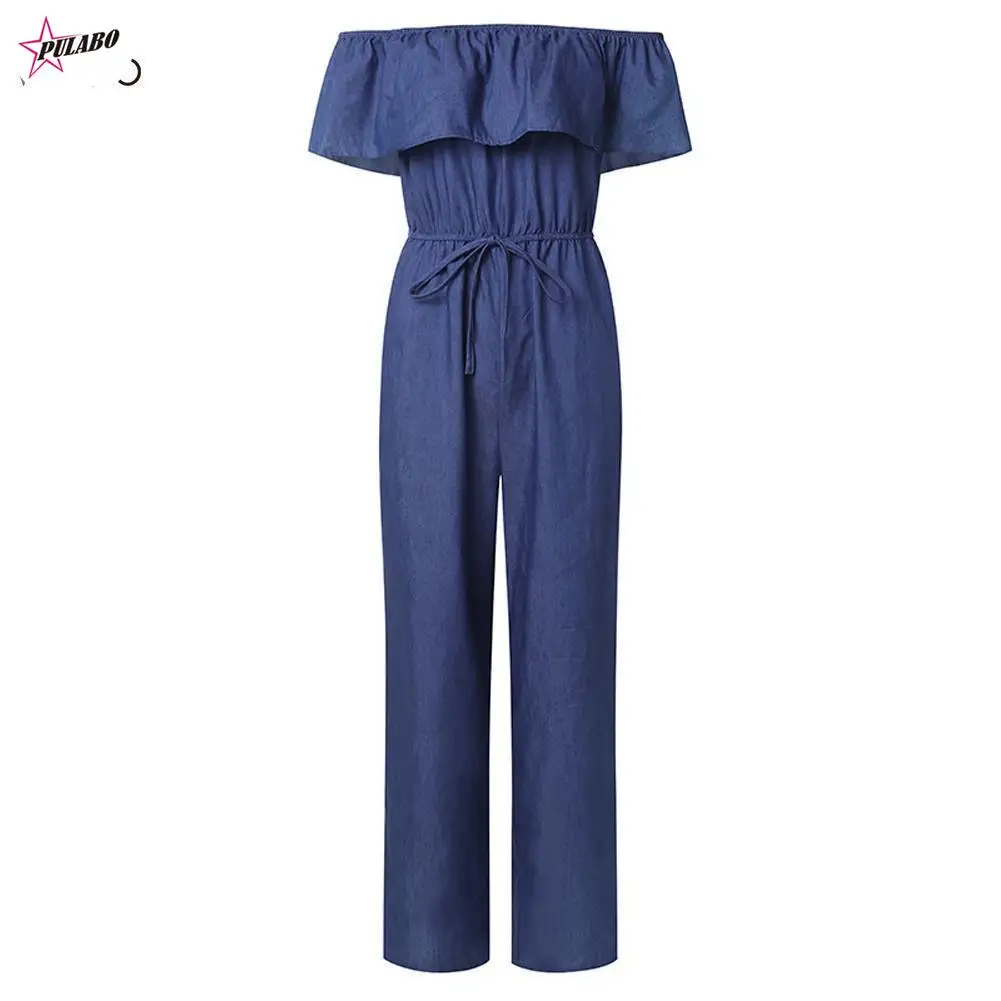 

PULABO Fashion Casual Women Solid Off Shoulder Long Romper Jumpsuit Bodysuit Overall Wide Legs