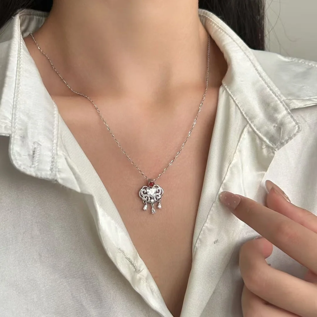 

DUTRIEUX Hot S925 Sterling Silver Longevity Lock Choker Vintage Popular Clavicle Chain Pendant Necklace Jewelry Accessory Gifts