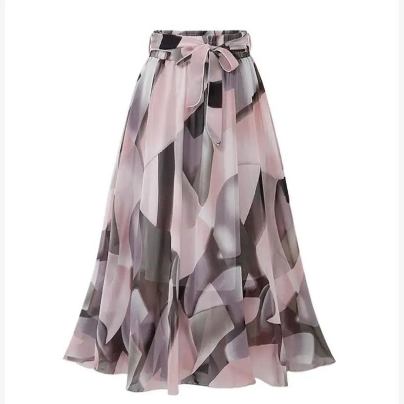 

Летняя женская шифоновая юбка-миди с высокой талией и цветочным принтом, юбка трапециевидной формы Ciwalk l, поясная молния сбоку, микроэластичная