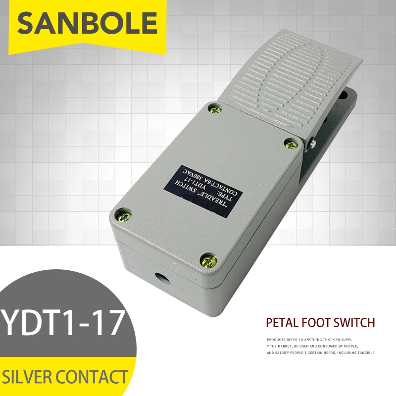 

Foot Switch YDT1-17 Pedal Type 6A 380VAC Aluminum Shell Silver Contact Point Electrical Push button Industrial tool