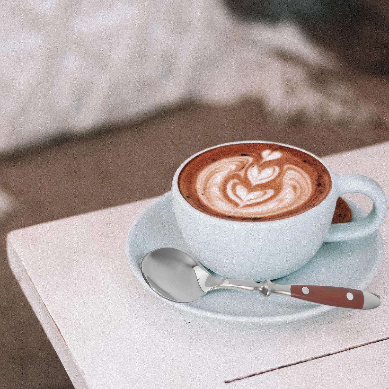 

Stainless Steel Tea Spoon Long Handle Wood Design Ergonomic Grip For Coffee Dessert Ice Cream Stirring Household Tableware