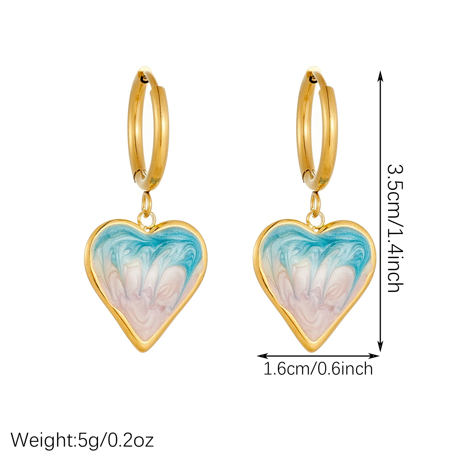 LAMENGLY 316L Stainless Steel Delicate Blue White Enamel Heart Earrings Gold Plated Jewelry Delicate Gift for Women Girl