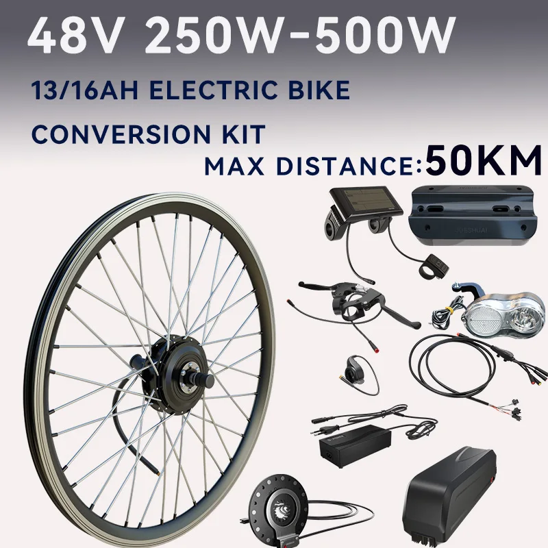 250W/350W/500W Electric Bike Conversion Kit 50KM Max Distance Kit Conversión Bicicleta Eléctrica 13/16AH Panasonic Battery