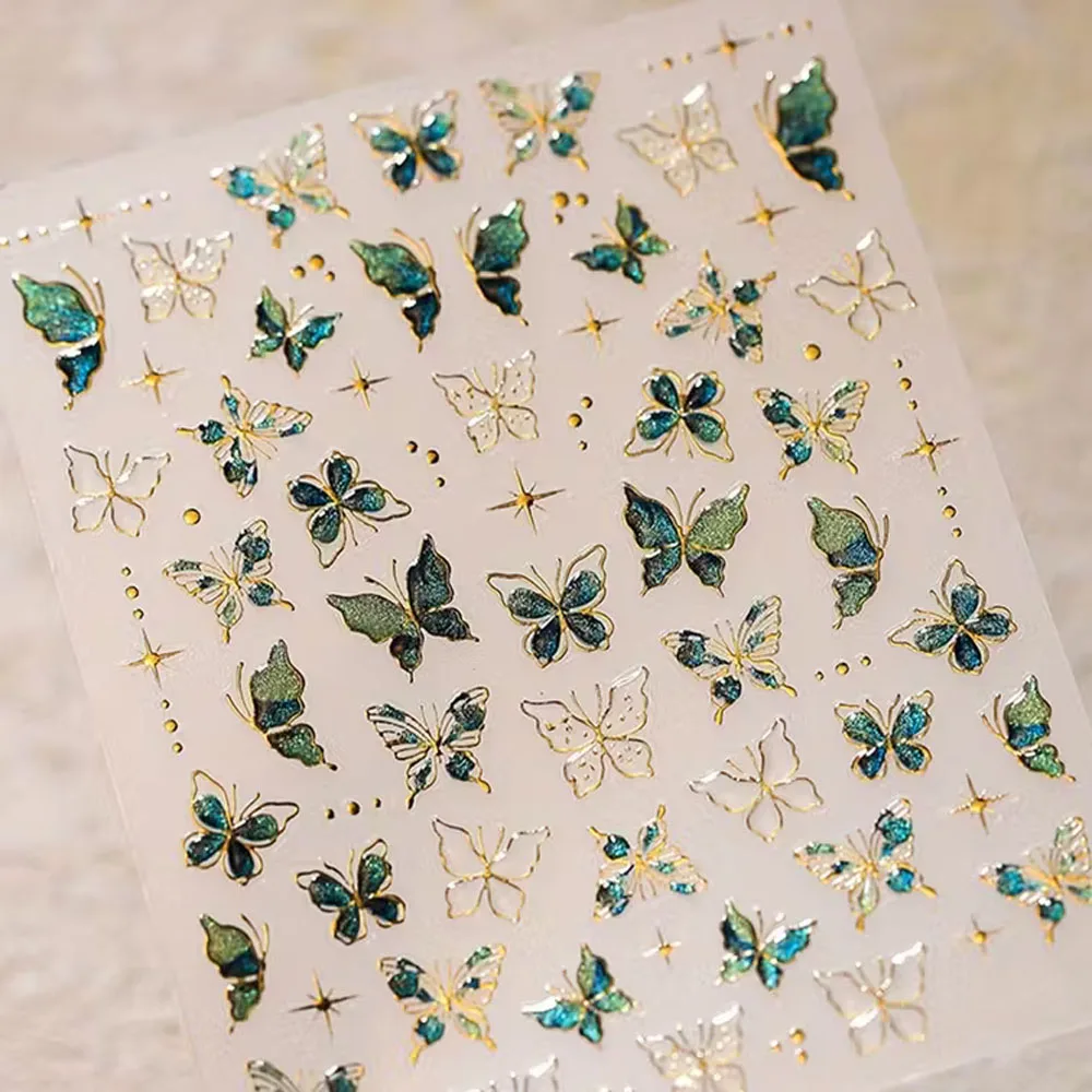 5D Bronzing Vlinder Nail Art Stickers Jelly Reliëf Gouden Holle Vlinder Vleugel Starburst Nail Decals Luxe Nageldecoraties