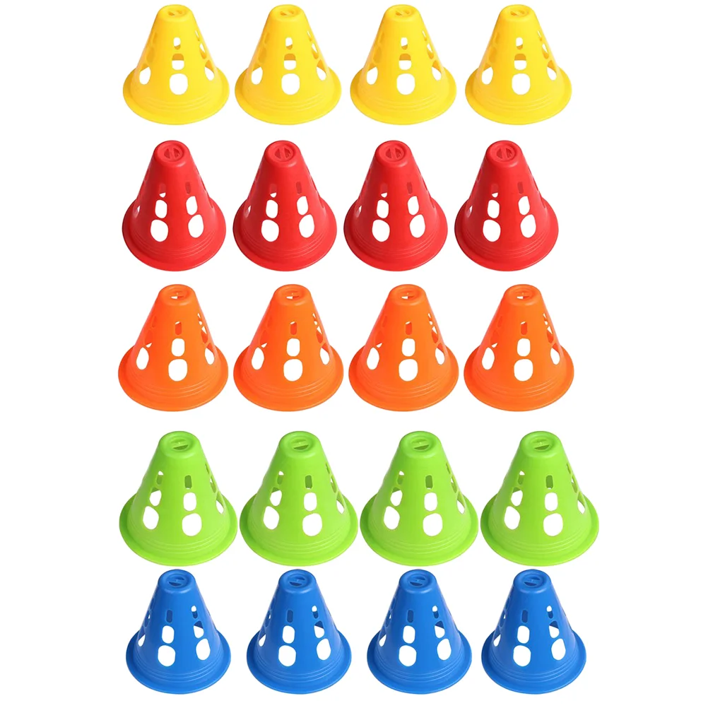 20pcs Plastic Roller Skating Cone Windproof Roadblock Training Traffic Road Cones (Assorted Color, Hollow Style)