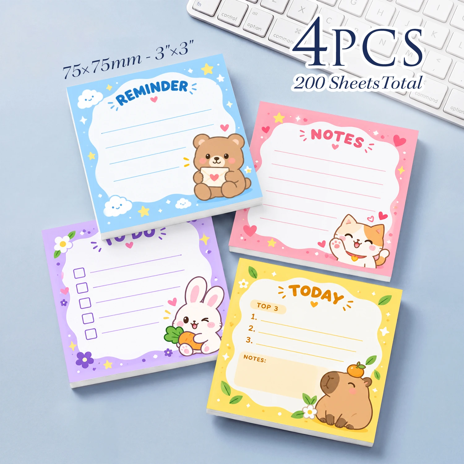 4PCS Cute Animal Sticky Notes 200 Sheets To Do List Reminder Notes Daily Planner Memo Pads Office School Stationery