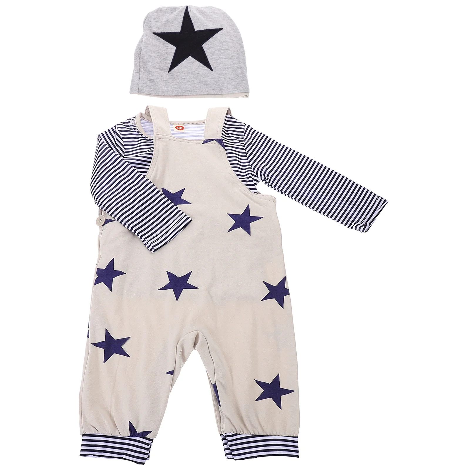 

1Set Baby Boy Clothes Suit Star Suspender Pants Long Sleeve Shirt Hat Toddler Spring Outfit Breathable Comfortable