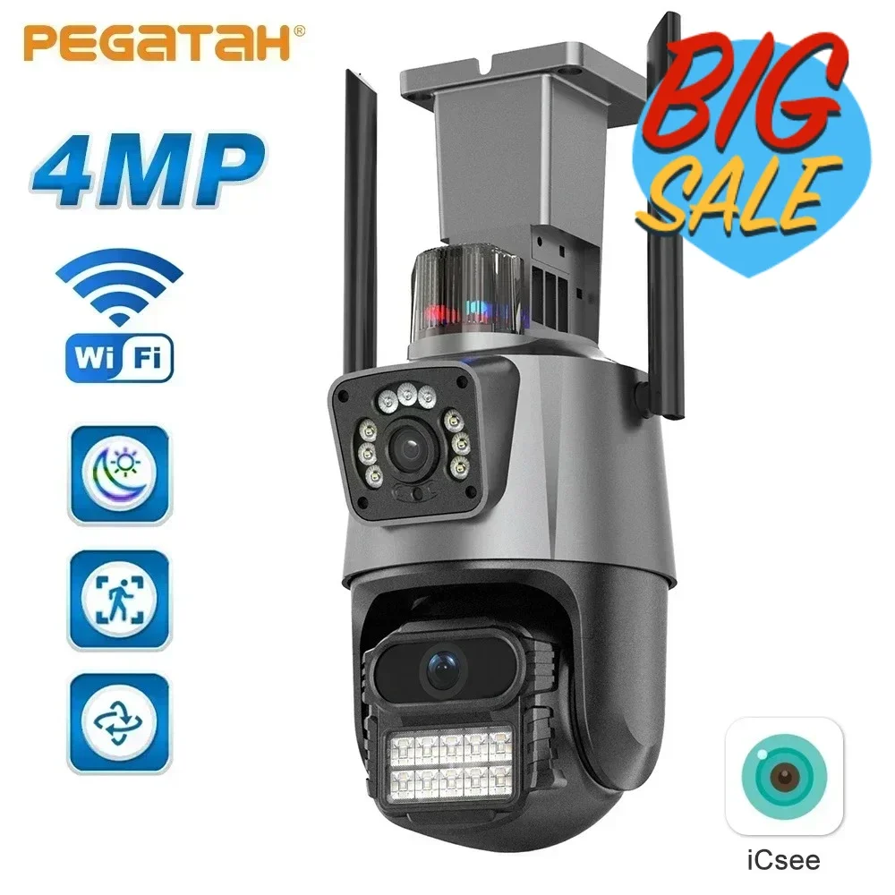 

BIG SALE 8MP 4K Wifi Camera Dual Lens Security Protection Waterproof Security CCTV Video Police Light Alarm Surveillance Camera