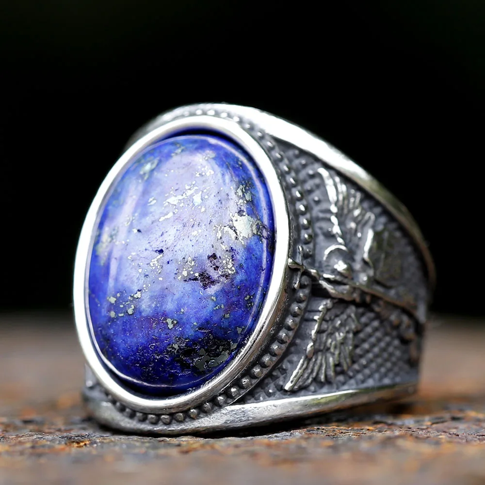 316L Stainless Steel Archangel Gabriel Sheild Ring With Stone Mens Fashion indian Style Blue Zircon Anel Part jewelry