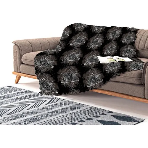 Realhomes Black Ground White Modern Patterned Chenille Sofa Throw