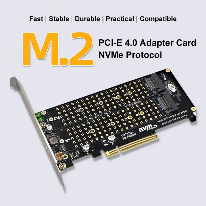 

Двойной адаптер M.2 NVME к PCIE X8 4.0, 64 Гбит/с, адаптер расширения NVME M.2 MKEY SSD RAID, поддерживает 2230 2242 2260 2280 22110