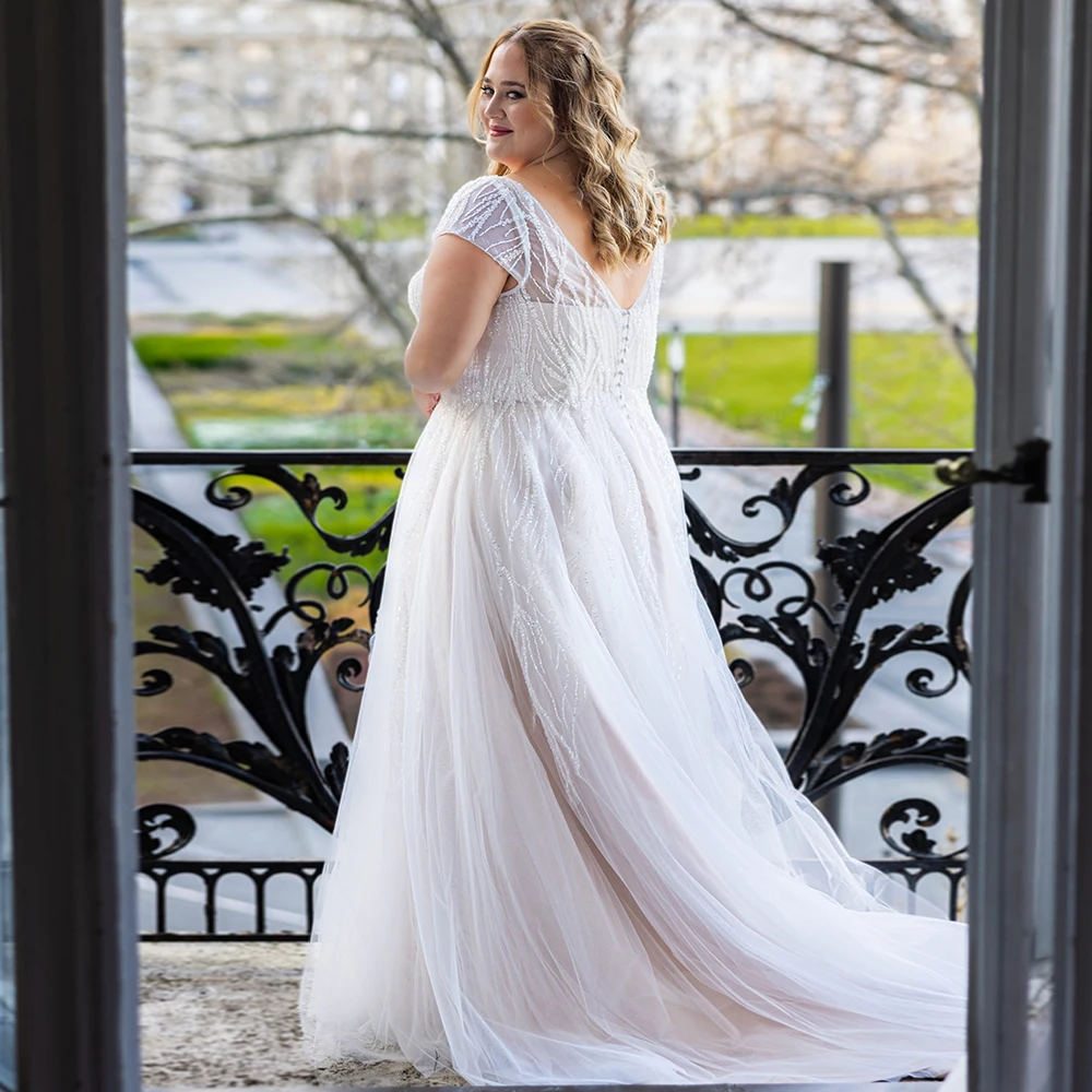 Robes de mariée sans bretelles élégantes pour femmes, grande taille, patients, quoi que ce soit avec perles à paillettes, nouvelle robe éducative d'été, 2024