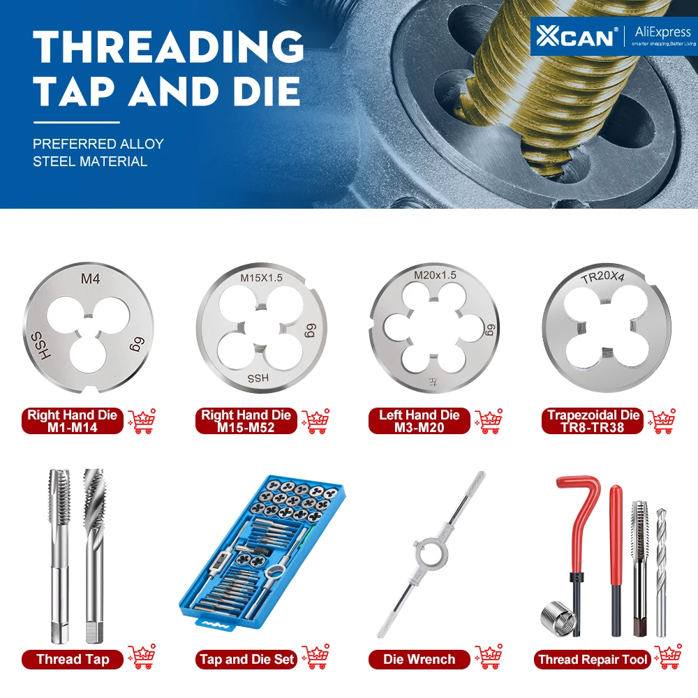 XCAN Gewindeschneider Rechtsgewinde Metrisch Rundgewindelegierung Legierungsstahl Gewindeschneidwerkzeuge M1 M2 M3 M4 M5 M6 M8 M10 M12 M14 – Detail 1