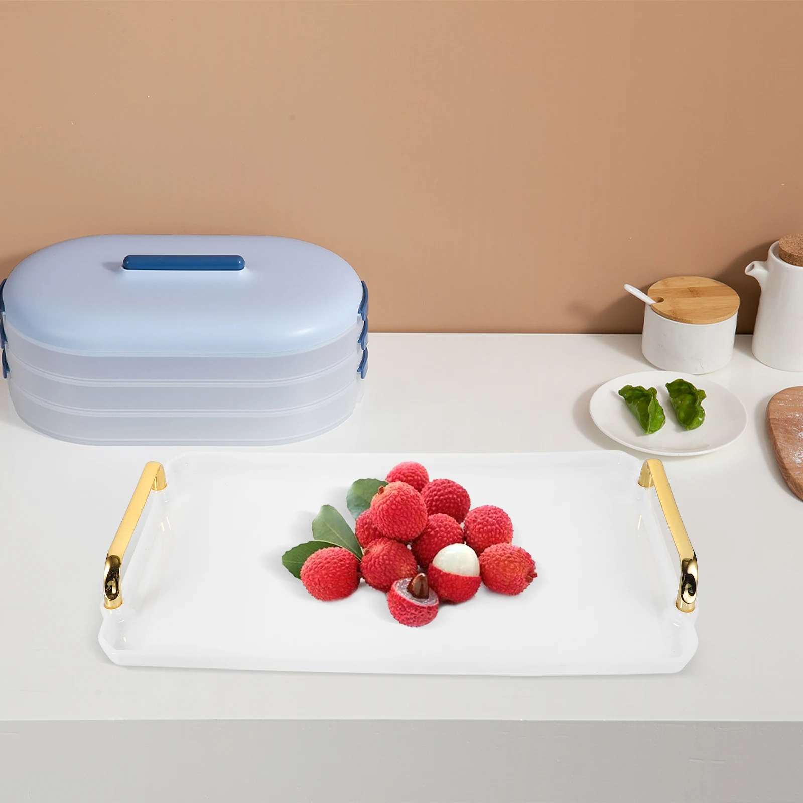 

Portable Rectangular Plastic Serving Snack Platters Food Tray Binaural Handles Easy Clean Multipurpose Home Kitchen Bath Jewelry