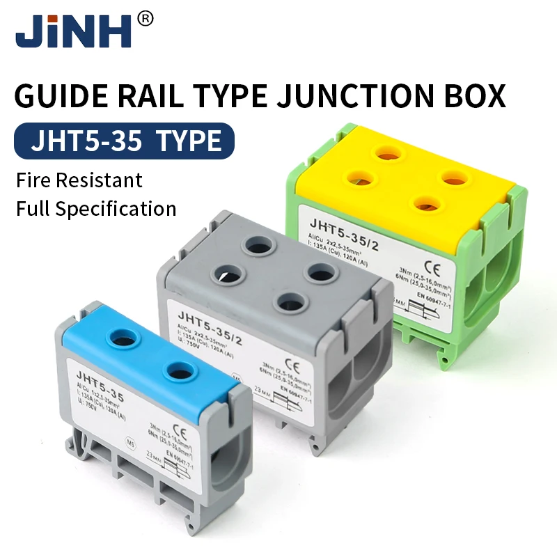 

JINH JHT5 35mm² Distribution Block Din Rail Cable Tapping Terminal Block Al/Cu Universal-Clamp Connector high current Box