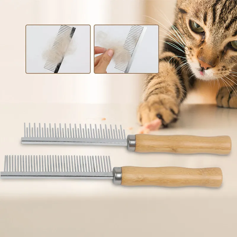 Cat Comb Stainless Steel Cat Brush Dog Hair Brush Wood Handle Pet Hair Remover Cats Comb Pet Grooming Cleaning Tools Accessories