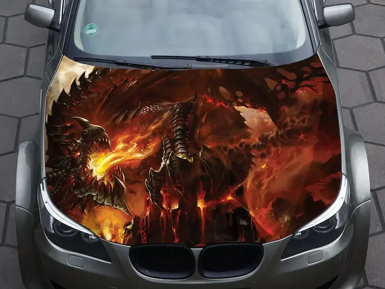 

Car hood wrap decal, vinyl, sticker, graphic, dragon, fire, truck decal, truck graphic, bonnet wrap decal, skull, f150,