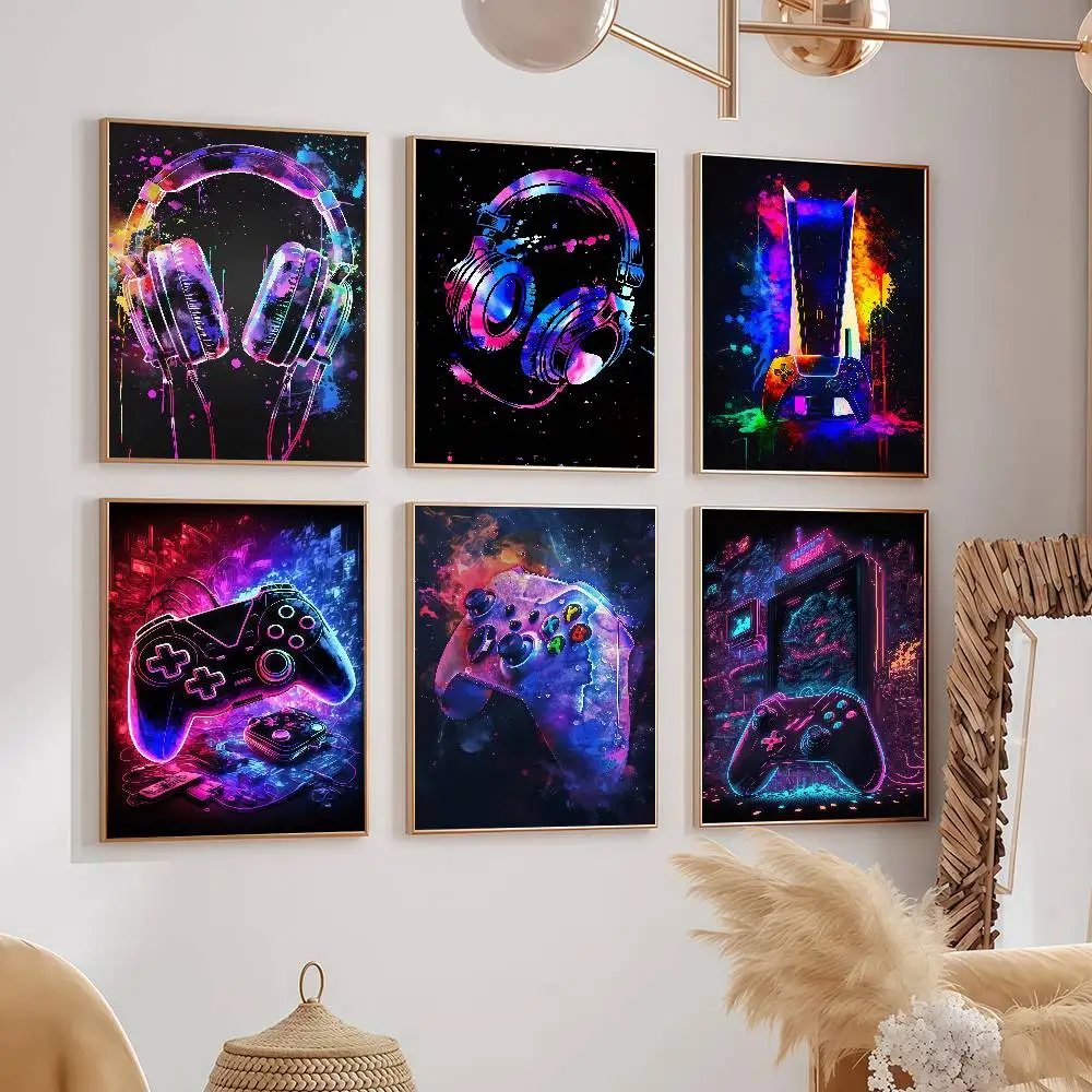 Watercolor Neon Video  Game controller Posters Wall Decorations For Dorm Rooms Bedroom And Living Room Gift