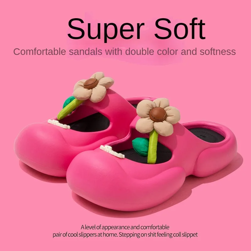 Cute Fairy Flowers Slippers for Women\'s Summer Garden Outer-Wear Thick-Soled Clogs shoes sandals for beach anti-slip