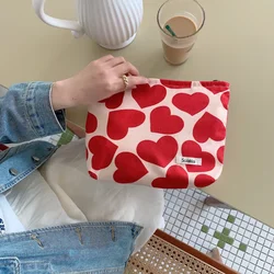 Red Black Green Heart Printed Cosmetic Bags for Women Corduroy Large Makeup  Bags Organizer Travel Phone Toiletry Wash Bags