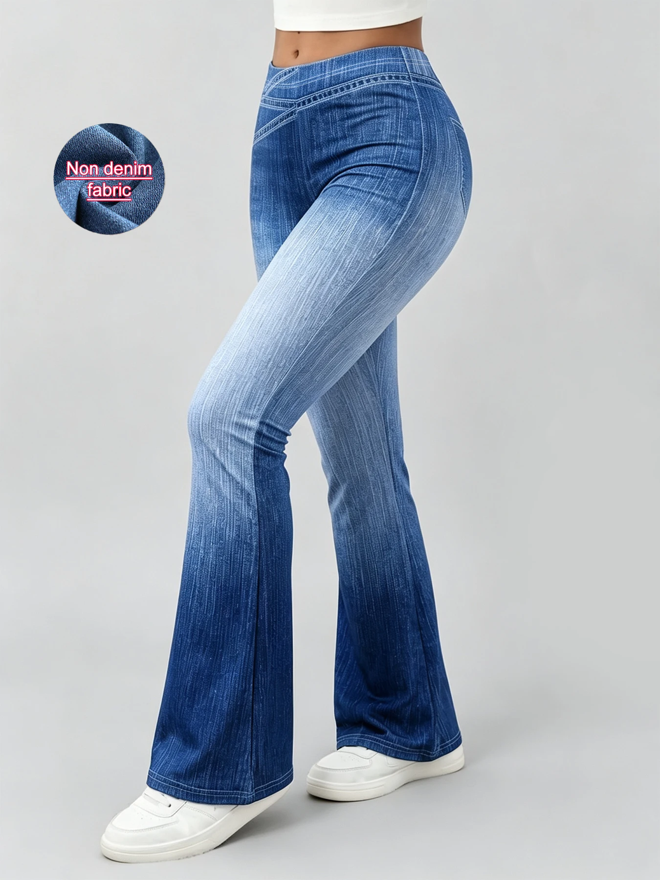 Women's High Waisted Denim Print Stripe Flare Pants, Slim Fit Stretch Leggings Spring Yoga Gym Workout Fitness Casual Daily Wear