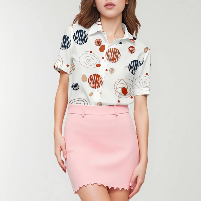 Coffee Shop langzaam damesshirt met normale print en korte mouwen, ademende, comfortabele en casual pasvorm