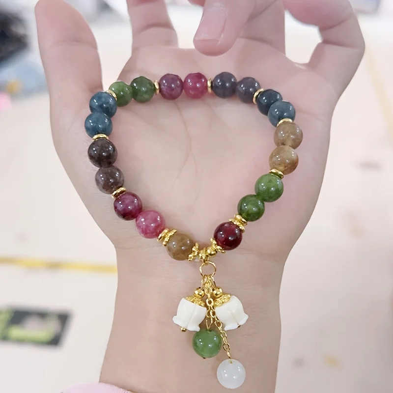 

Lily of the Valley Bracelet for Women – Elegant Flower Pendant Beaded Bracelet, Party Jewelry Gift with Elastic Band