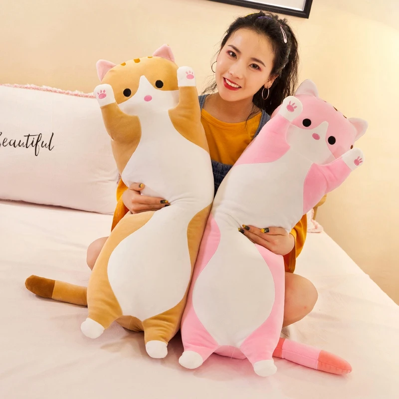 Nice Huggable Snuggle Long Cat Pillow Stuffed Ultra Soft Cats Doll Plush Toy Soft Kawaii Animal Plushie Girls Valentine\'s Gift