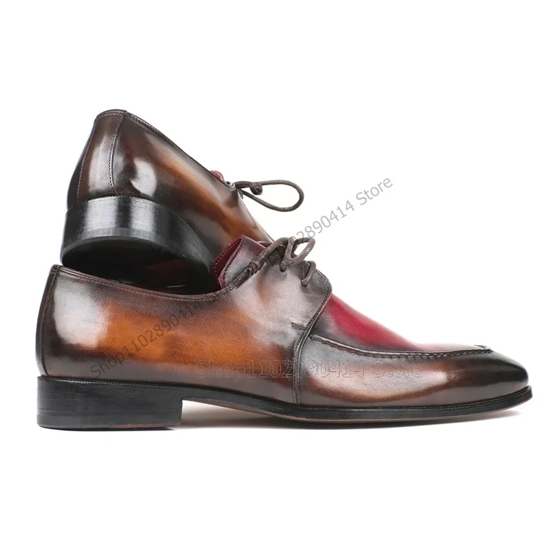 Gemischte Farbverlauf Nähen Karree Männer Derby Schuhe Fashion Lace Up Männer Schuhe Luxus Handgemachte Party Bankett Männer Kleid Schuhe