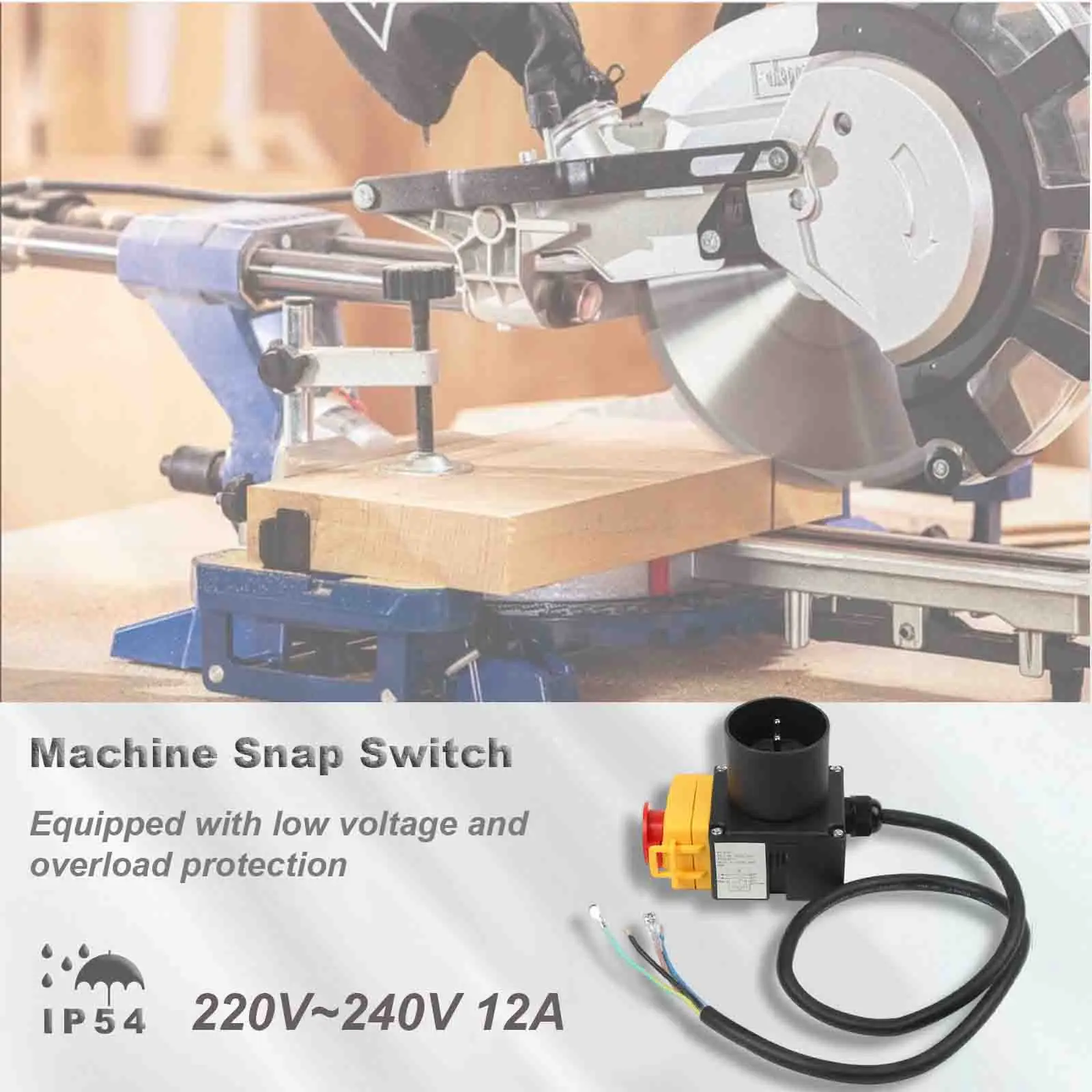 Electromagnetic Switch with Low Voltage & Overload Protection Emergency Stop button for Table Saw,Wood Cutting Machine 250V 12A