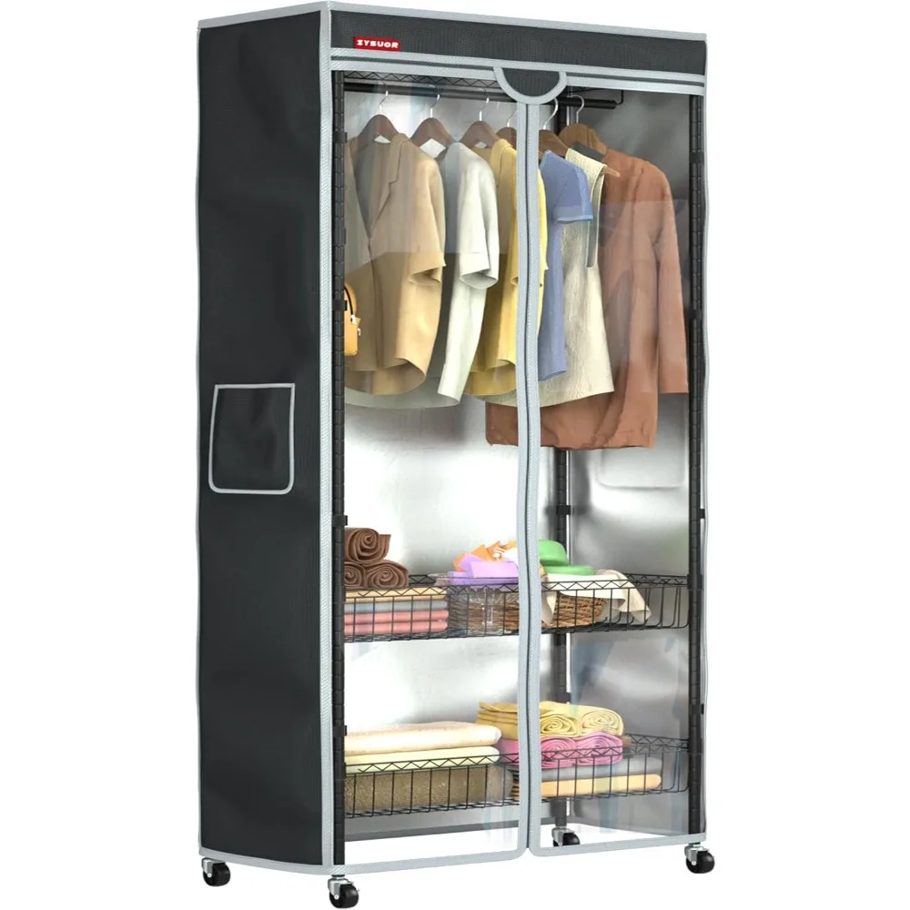 

Портативная сверхмощная вешалка для одежды с прозрачной крышкой и колесами