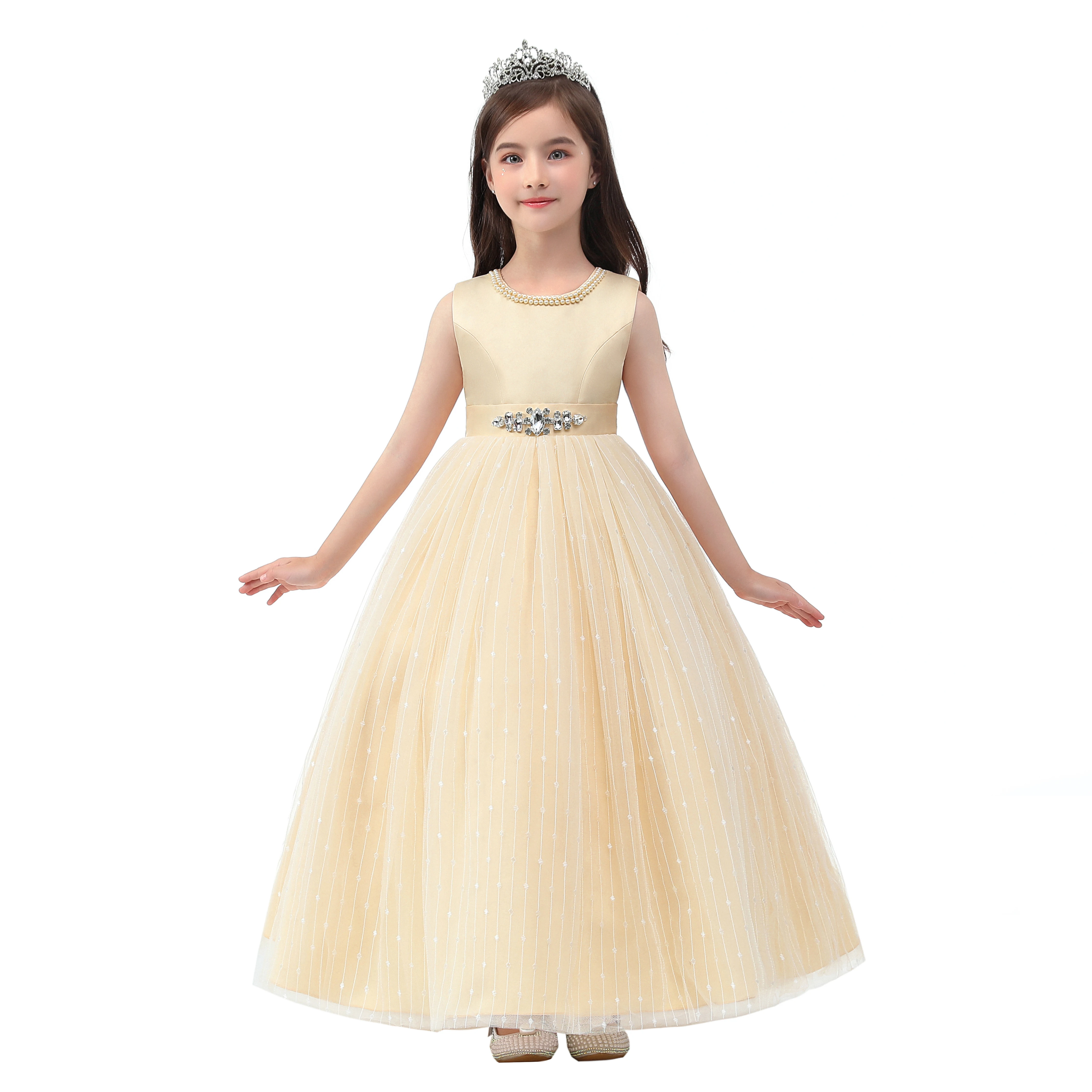 New Children's Formal Dresses: Princess-Style Dresses, Long Lace Wedding Dresses for Older Children, and Long-Sleeved Pinafore D