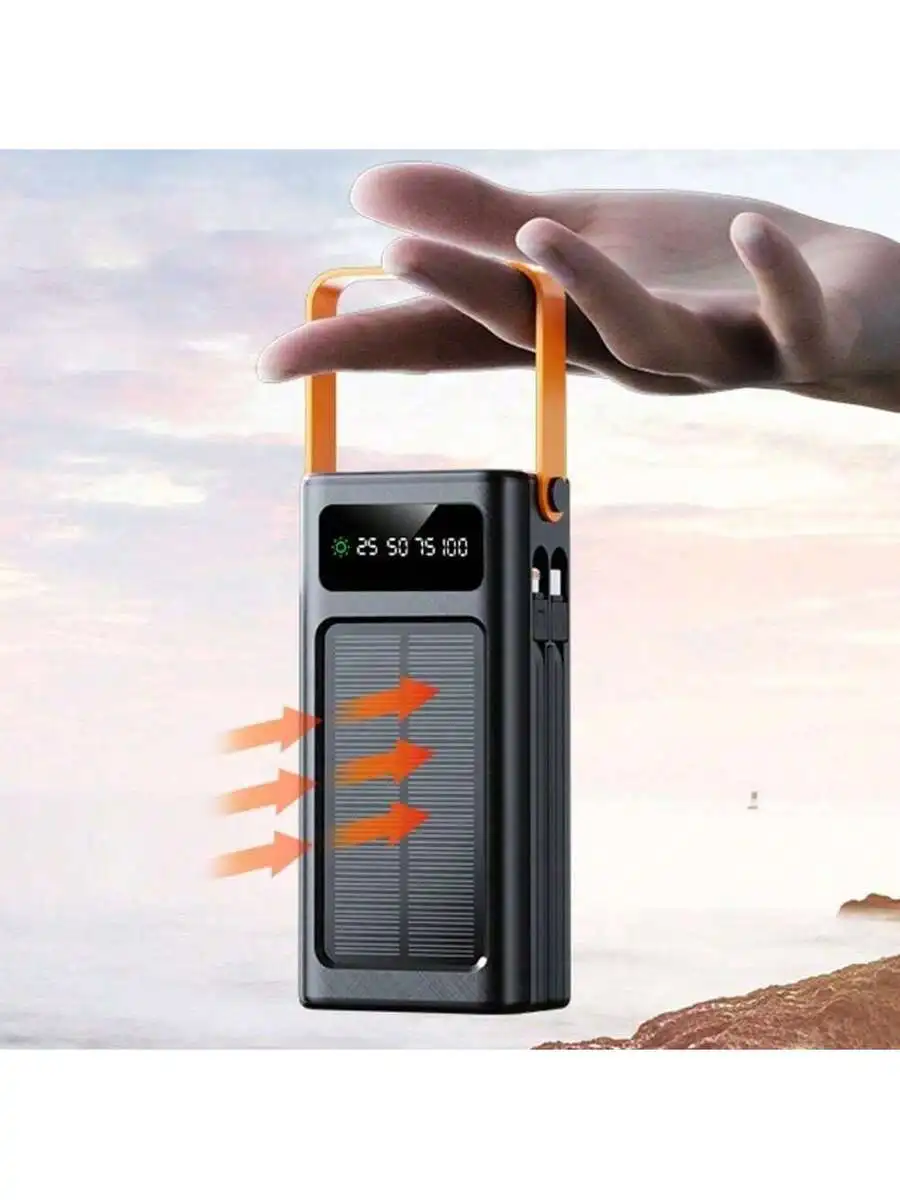 

50000mAh Solar Power Bank With Camping Light Fast Charging PD 22.5W Multiple Ports Outdoor Travel Emergency Charger