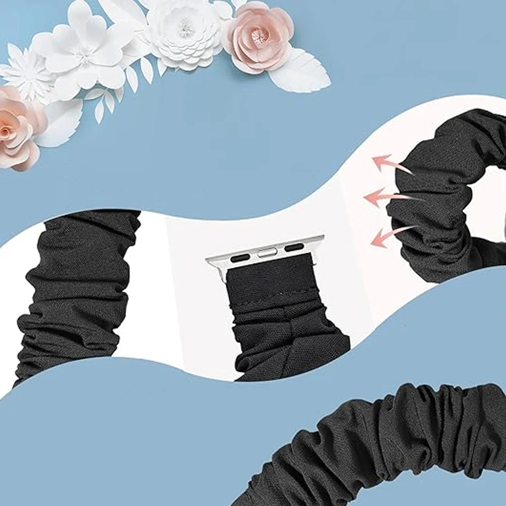 Scrunchie-Armband für Apple Watch Band 44 mm 40 mm 42 mm 41 mm 38 mm 45 mm 49 mm Ultra-Nylon-Solo-Loop-Armband iWatch Damen 8 7 6 5 4 SE – Detail 3