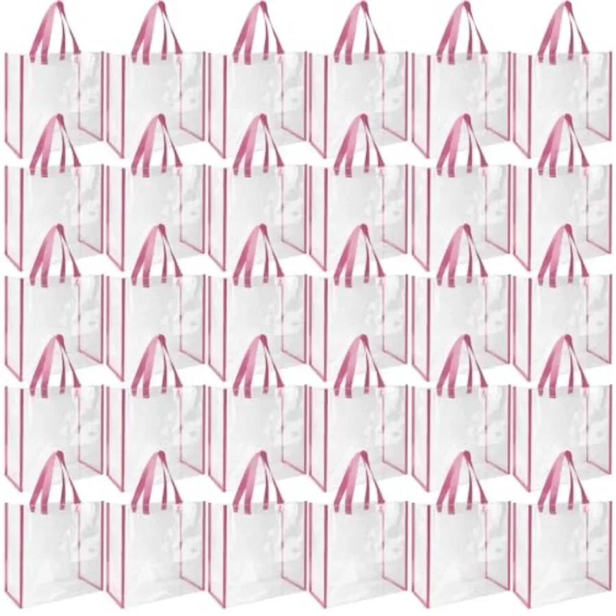 Paquete de 12 Bolsas Transparentes de 12x12x6 Pulgadas, Aprobadas para Estadios, Bolsas de Plástico para Playa, Bolsas de Regalo con Asa para Gimnasio y Deportes, 12x12x6 Pulgadas