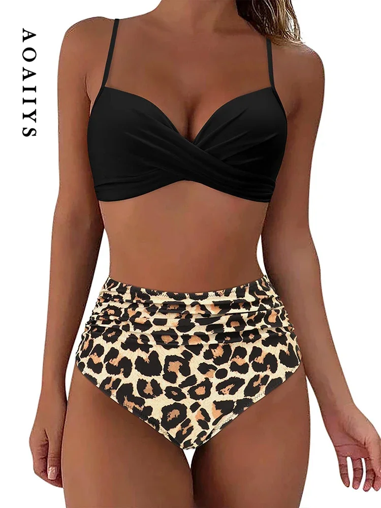

Aoaiiys Leopard Bikini Set Women Swimsuit Two-Piece sexy Deep V-Neck Female Swimwear Bathing Summer Fashion Backless Beachwear
