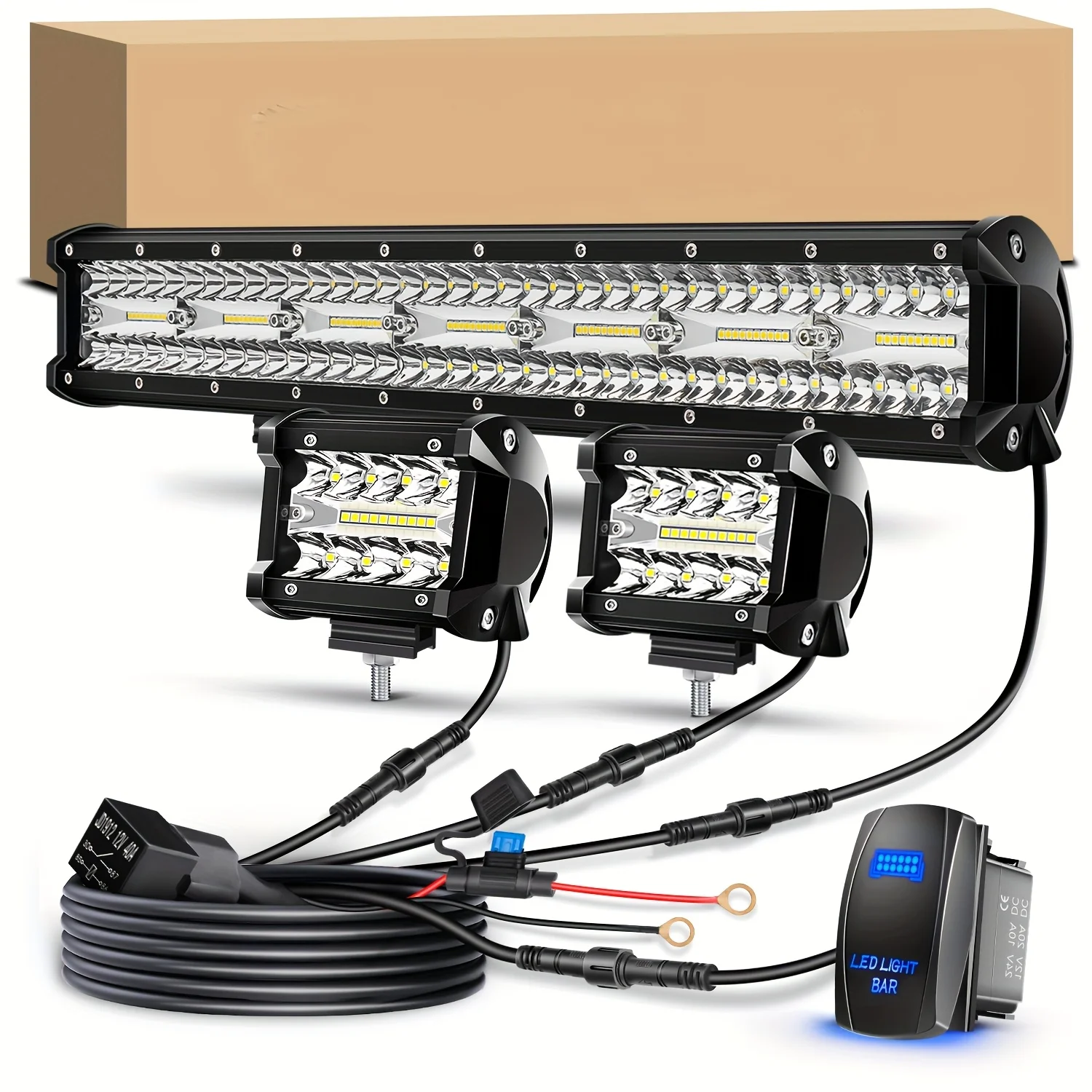20 بوصة LED ضوء بار و 4 بوصة LED القرون 2 قطعة عدة مع 3 يؤدي الأسلاك تسخير قبالة الطريق ضوء بار ل بيك اب UTV SUV شاحنة جرار