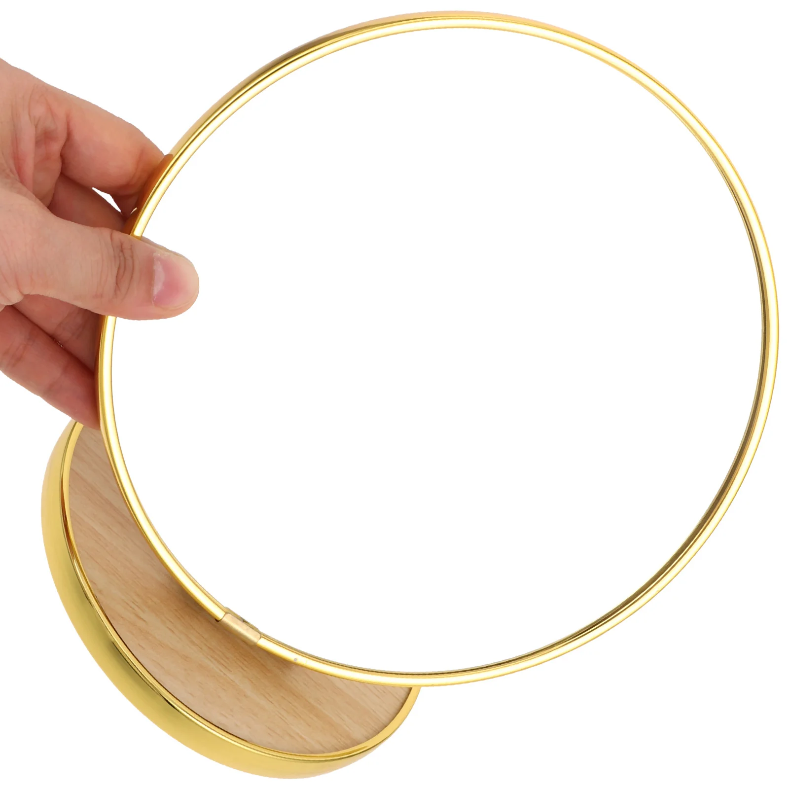 مرآة مستديرة محمولة مع حافة معدنية، تصميم قابل للطي، مرآة مكياج لسطح المكتب بزاوية قابلة للتعديل للحمام في المهجع #3