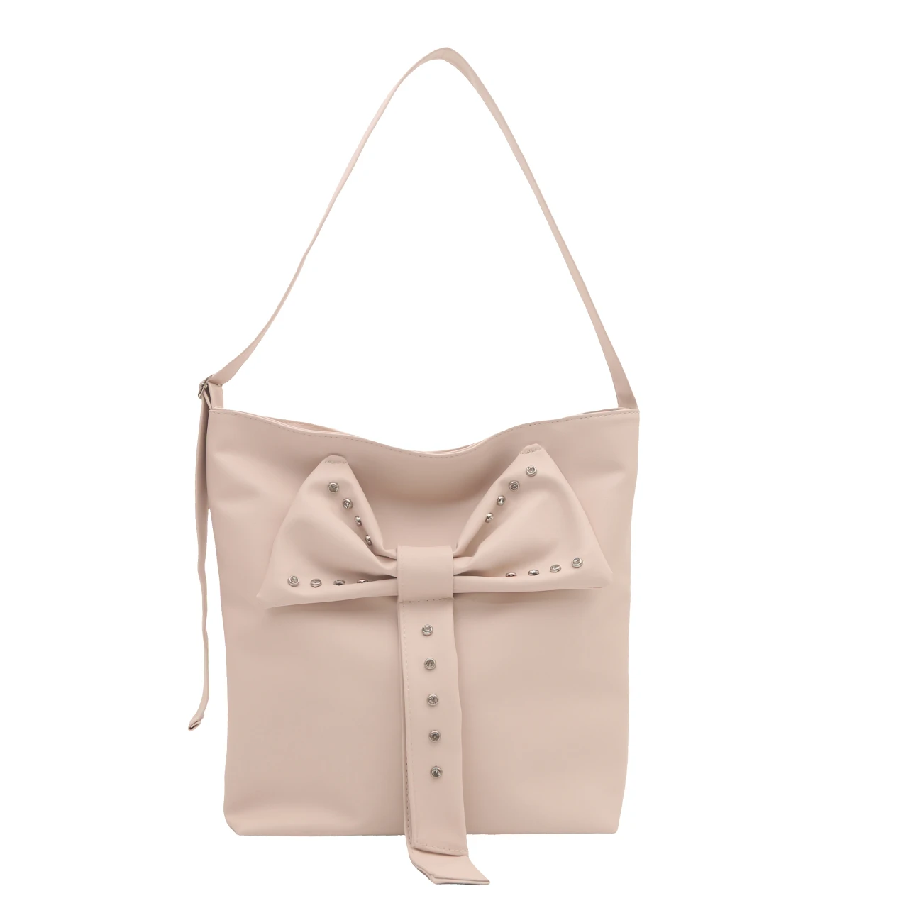 

Handbag from china. Summer high-capacity sense of commuting to work bucket bag female 2025 new white leather bow messenger bag