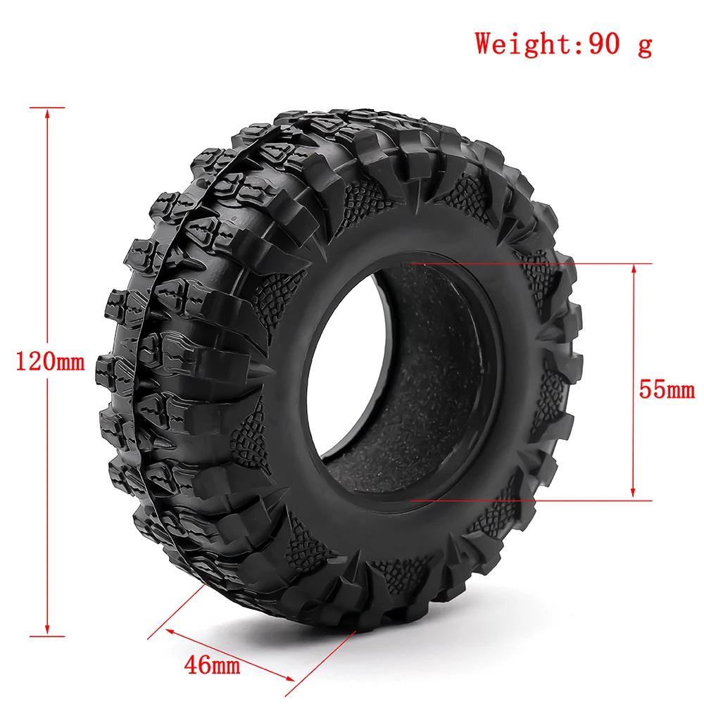 Pneumatici cingolati da 2,2 pollici Pneumatici di fango in gomma da 120 mm per 1:10 RC Rock Car Axial SCX10 SCX10 II 90046 90047 TRX-4 TRX4 Parti di