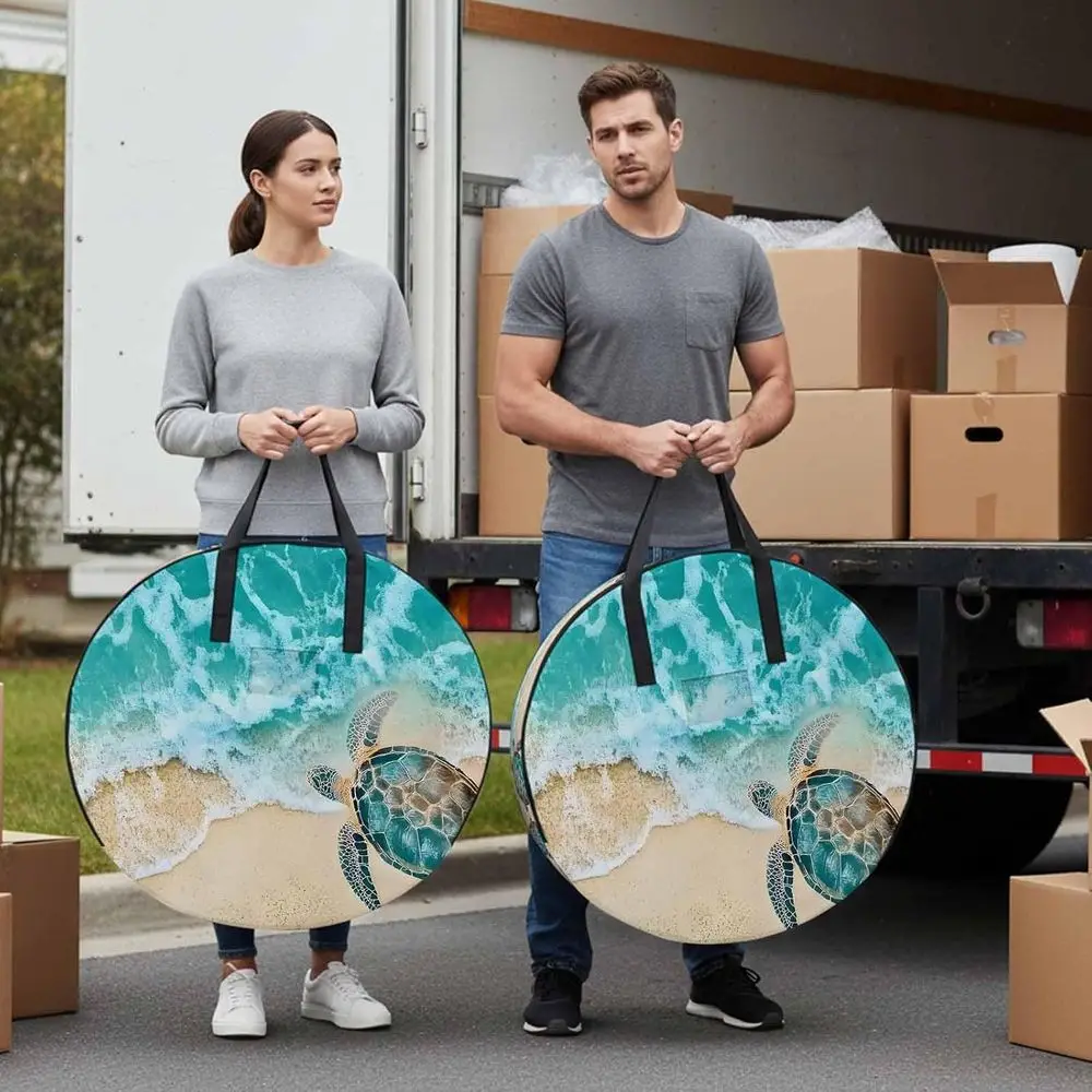 24 Inch Round Storage Bag 2 Pack,Sea ​​turtle Summer Beach Waterproo Wreath Storage Container with Handles&Zipper Ocean Blue Wat