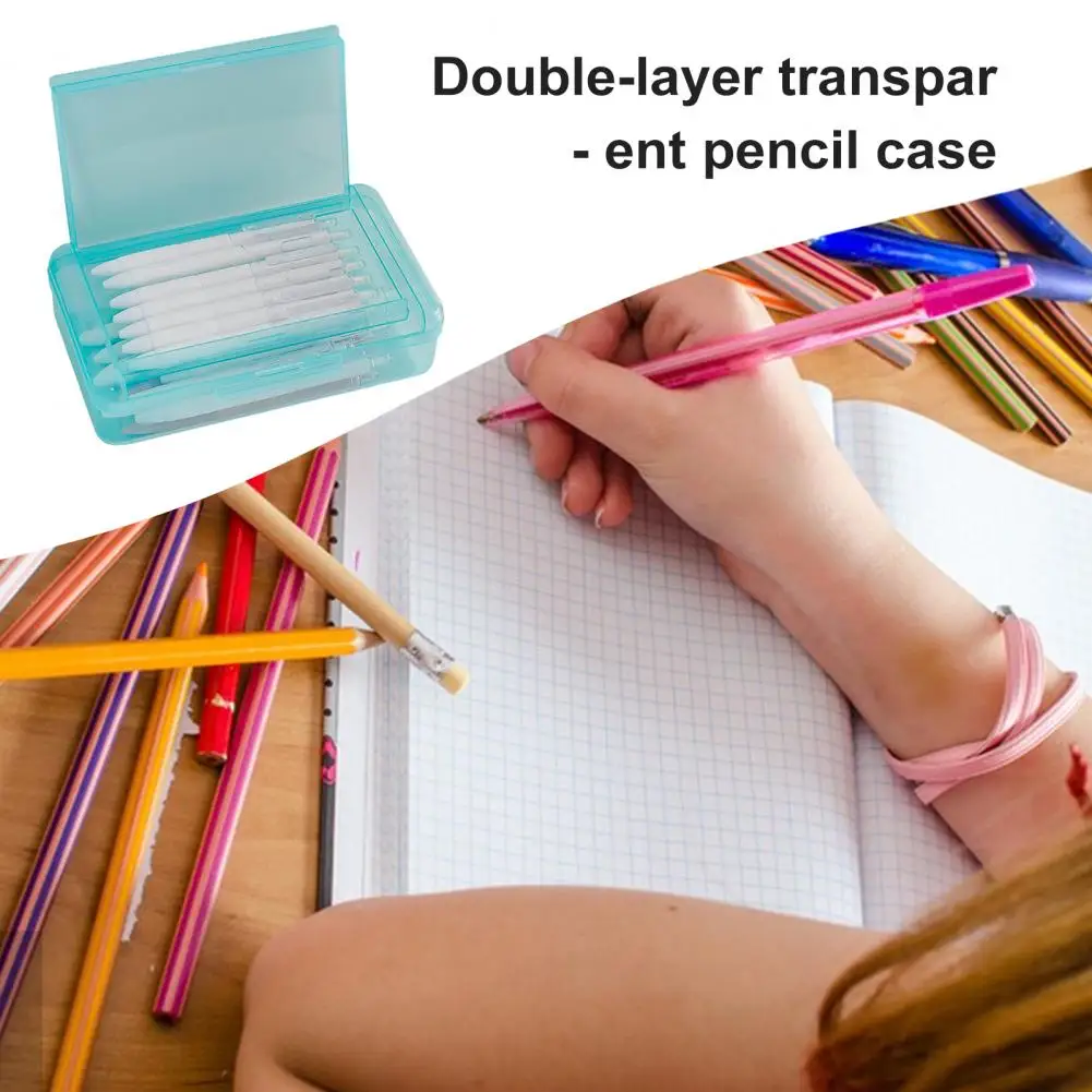Durable Pencil Case Stackable Pencil Box Stackable Double Layer Transparent Plastic Pencil Case Capacity Stationery for Students